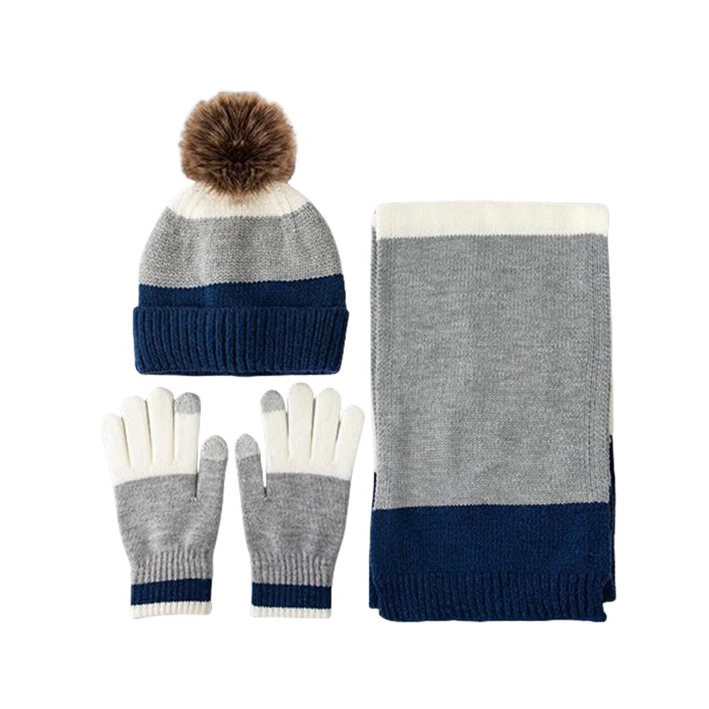 Mütze Schal Handschuhe Set Kinder mit Geschenkbox Winter Geschenkset für Mädchen Jungen Warme Thermo Strickmütze Beanie Cap