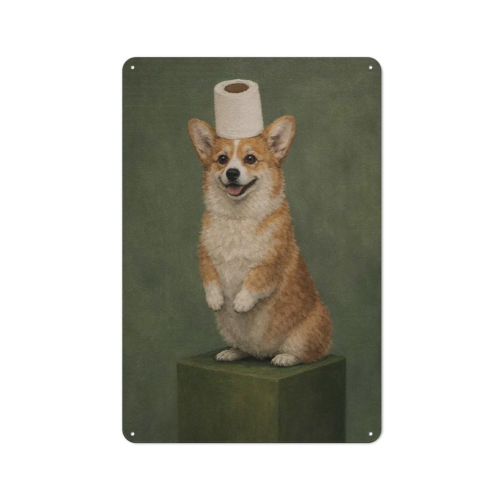 Junmoney Style-9 Corgi Wearing Toilet Paper Hat Printed Metal Sign 30X20cm For Café Or Home Bar, For Kitchen And Home Bar Decor, For Cafés, Pubs And Restaurants
