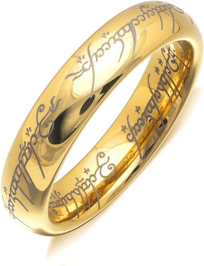 Ginger Lyne CollectionGinger Lyne Tungsten Carbide Wedding Band for Men Women or Couples - 4mm or 6mm Heavy Comfort Fit One Ring of Power Anniversary Engagement Lords and Ladies Fantasy Bridal Jewelry