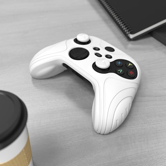 eXtremeRate PlayVital Samurai Edition White Anti-slip Controller Grip Silicone Skin, Ergonomic Soft Rubber Protective Case Cover for Xbox Series S/X Controller Model 1914 with White Thumb Stick Caps