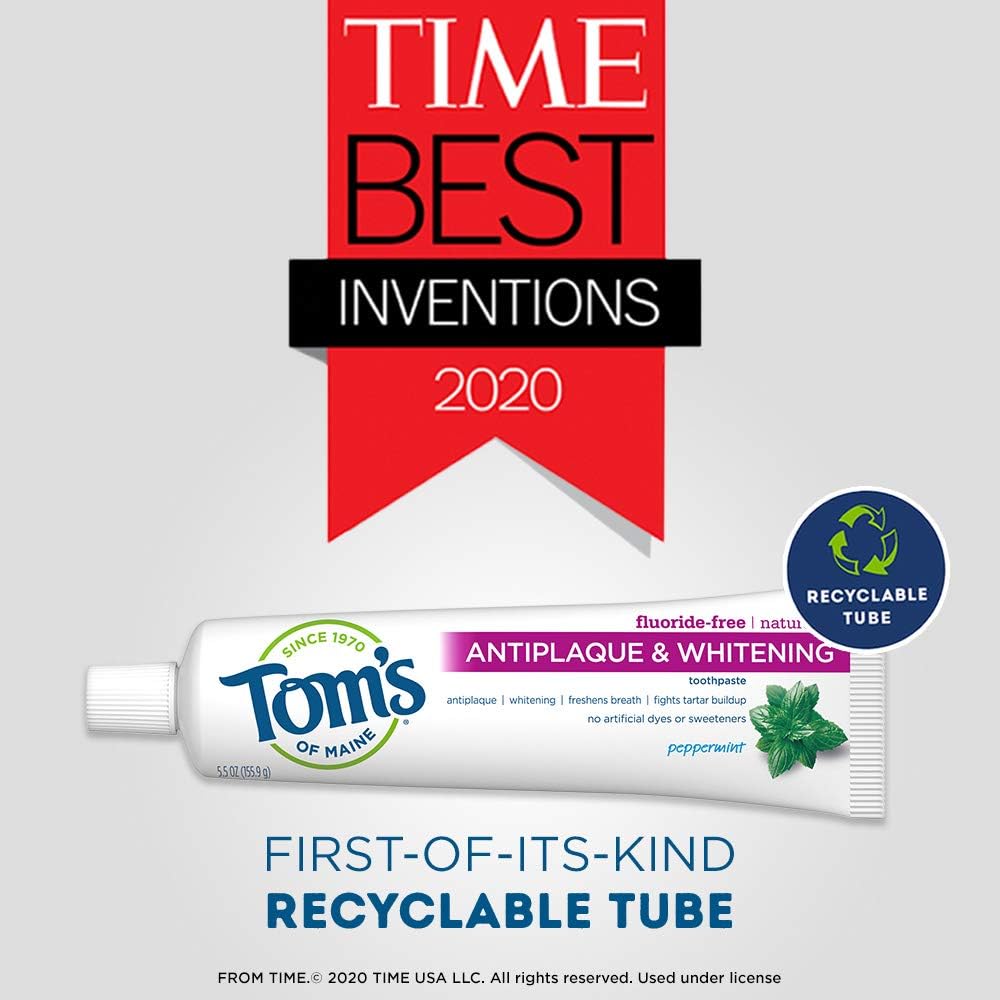 Tom's Of Maine Antiplaque And Whitening Fluoride-Free Toothpaste, Peppermint, 5.5-Ounce (Pack Of 2), 1 count (Pack of 2) - Image 4