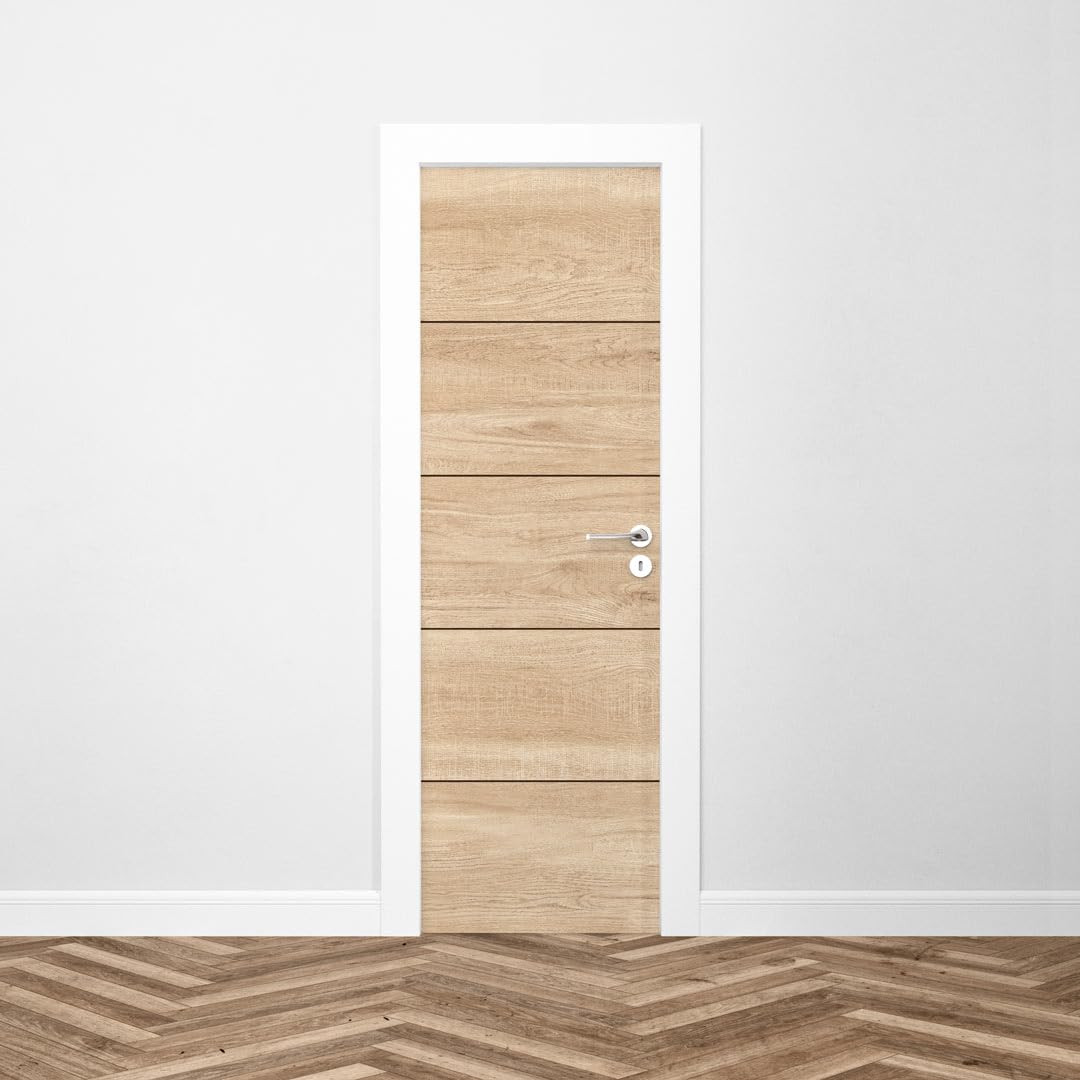 Sticker porte rainurée bois chêne 204x63 cm pour rénovation intérieure