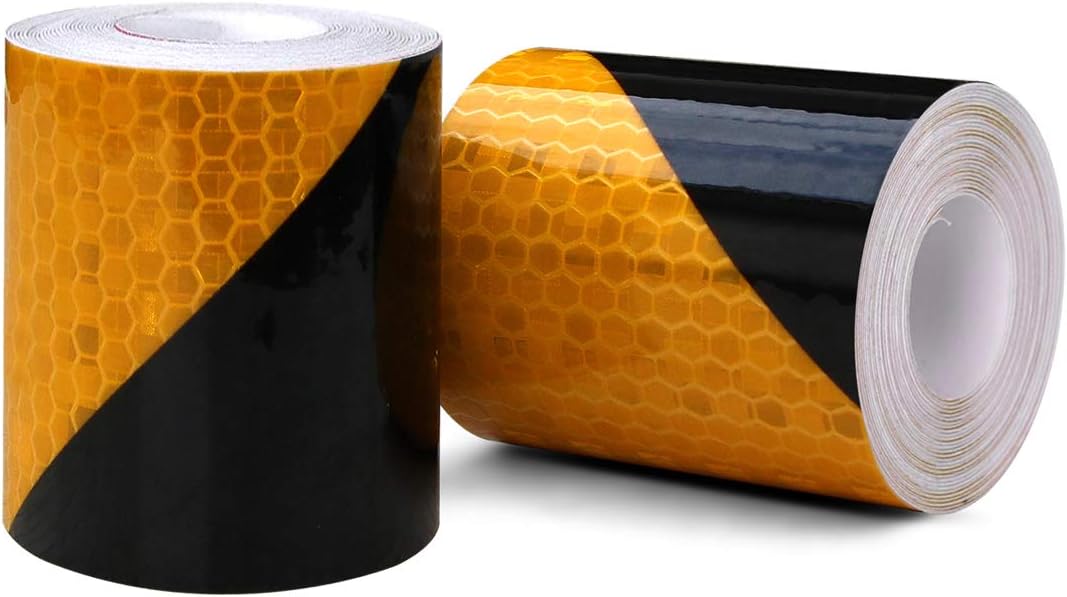 Reflective Tape, 2pcs 3M*50mm High Intensity Prismatic Waterproof Inclined Shape Reflective Safety Warning Tape Vinyl Roll Self-Adhesive Security Marking Tape (Yellow&Black)
