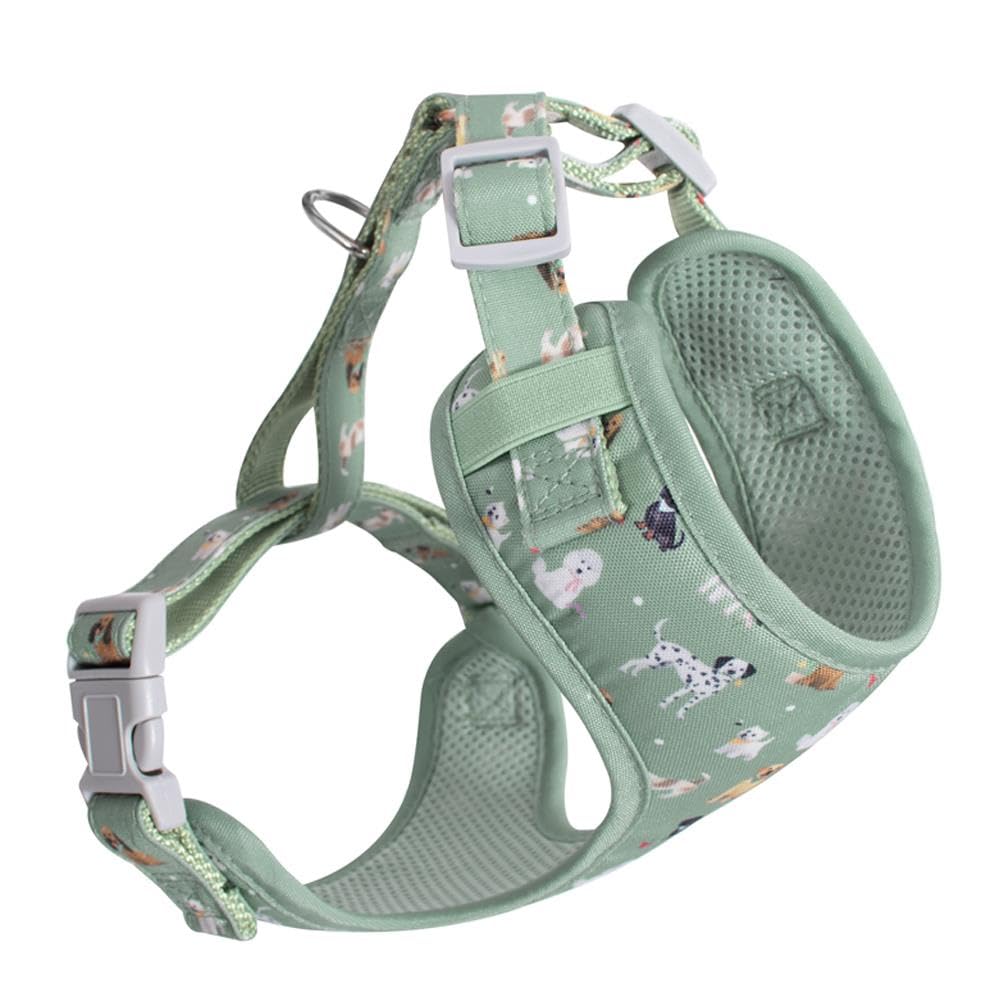 YöL Green Dog Print Pet Harness 45-65cm - For Small Dogs Puppies, Travel Walking Walkies, Easy To Control Obedience Training, Lightweight Comfortable Breathable