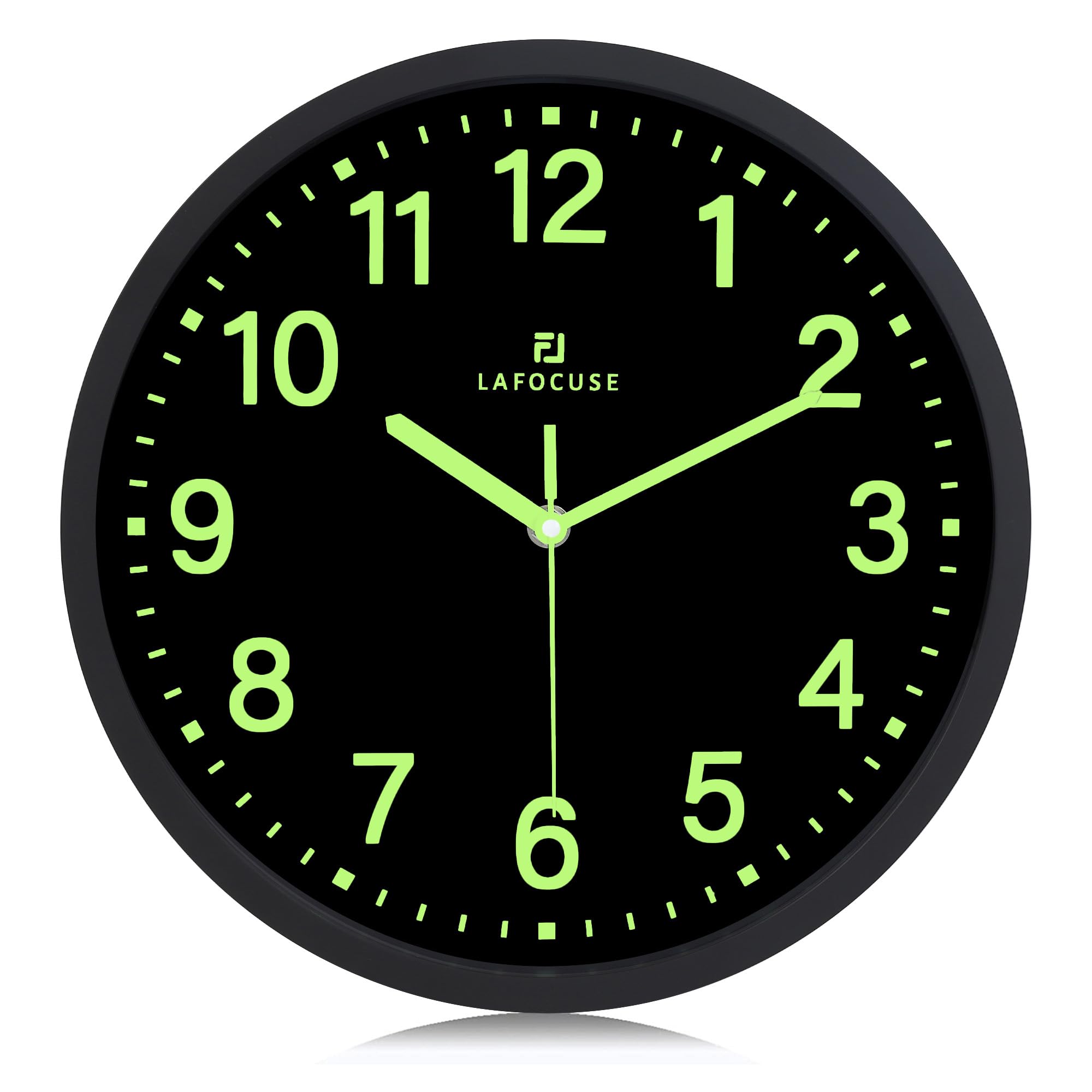 Lafocuse 30cm Orologio da Parete Luminoso Silenzioso senza Ticchettio, Orologio da Muro Fluorescente Moderno Decorativo per Soggiorno Camera da Letto Cucina Ufficio, Nero