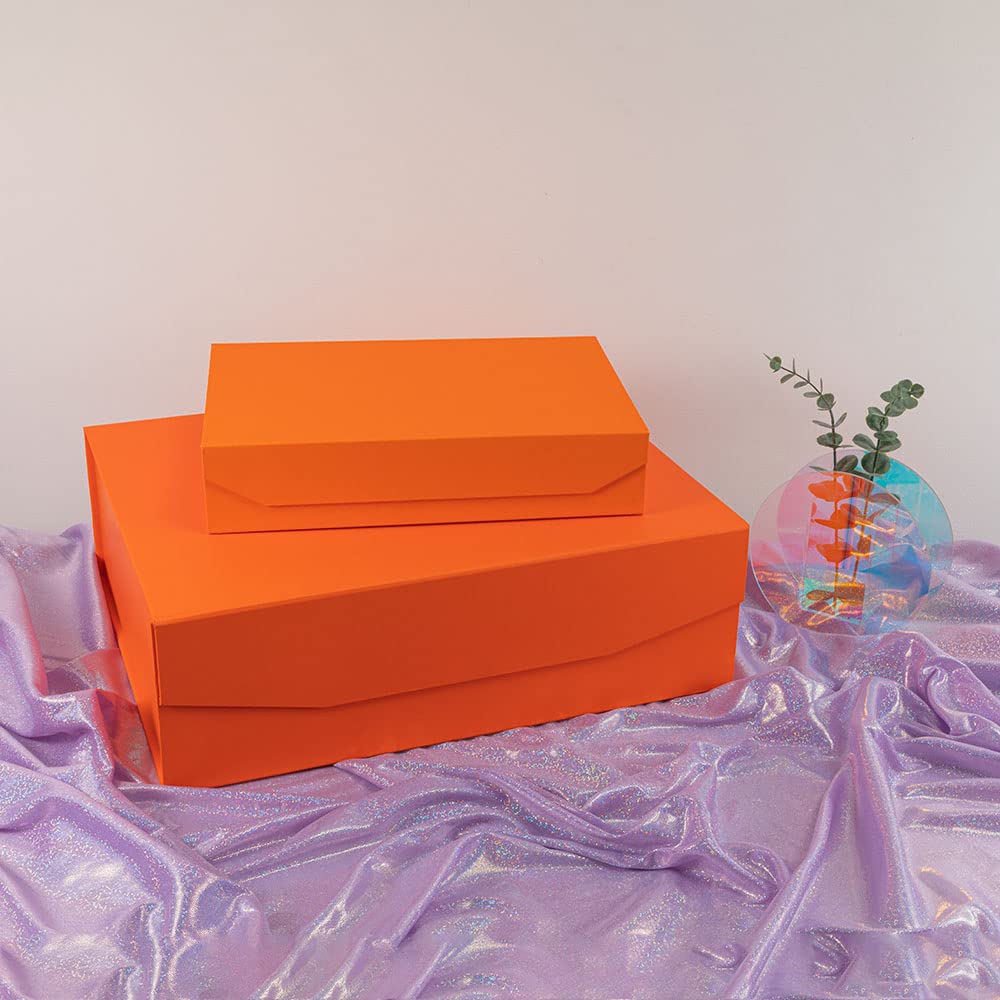 Ulepszone pomarańczowe bardzo duże pudełko prezentowe z pokrywką, 40 x 30 x 13 cm, twarde magnetyczne pudełka na prezenty do przechowywania sukni ślubnej, wielokrotnego użytku, składane