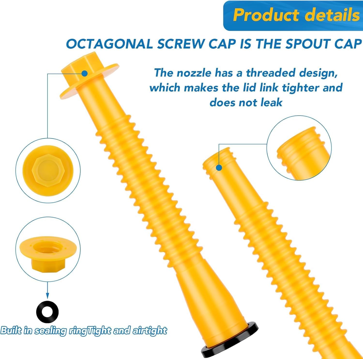 5 Kit Gas Can Spout Replacement Kit, Gas Can Nozzle Replacement, Flexible Pour Nozzle Fit For 1/2/5/10 Gallon Gas Cans, Fuel Can Spout Replacement (Yellow) thumbnail