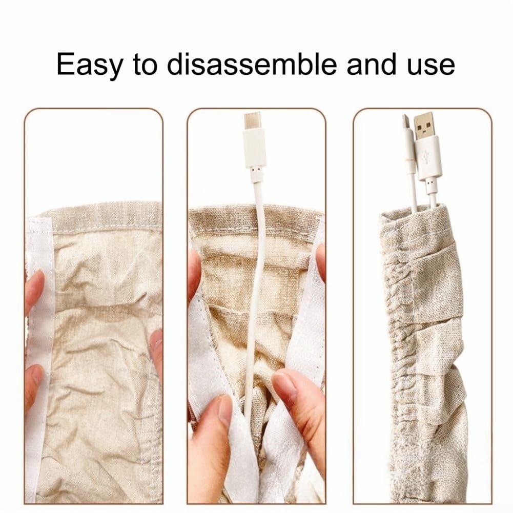 Paquete de 2 cubiertas de cadena de araña de tela de 6 pies, protector de cable eléctrico para colgar luces, cables de TV y barras de cortina, material de lino de algodón beige, decoración