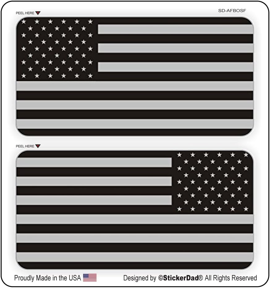 Subdued American Flag Hard Hat Stickers (2 Pack) – Military Style Black & Gray USA Flag Vinyl Decals (2" x 1") – Waterproof Helmet, Tactical Gear, Laptop, Car, Window, Tool Box Stickers