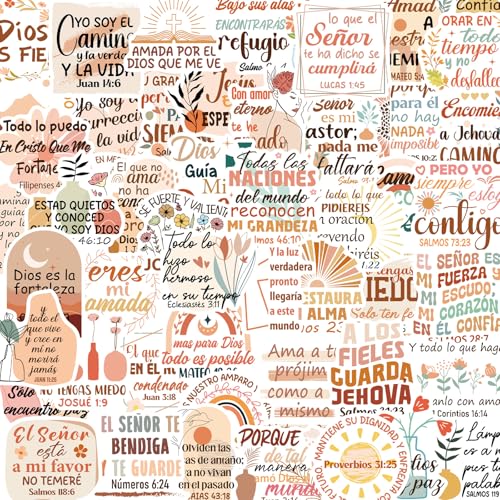 Rakuto Boho Spanish Bible Stickers - 50 Pcs Christian Stickers for Adults Women, Religious Jesus Aesthetic Vinyl Decals for Journal Water Bottle Laptop Phone Case, Prayer Board Scrapbook Supplies