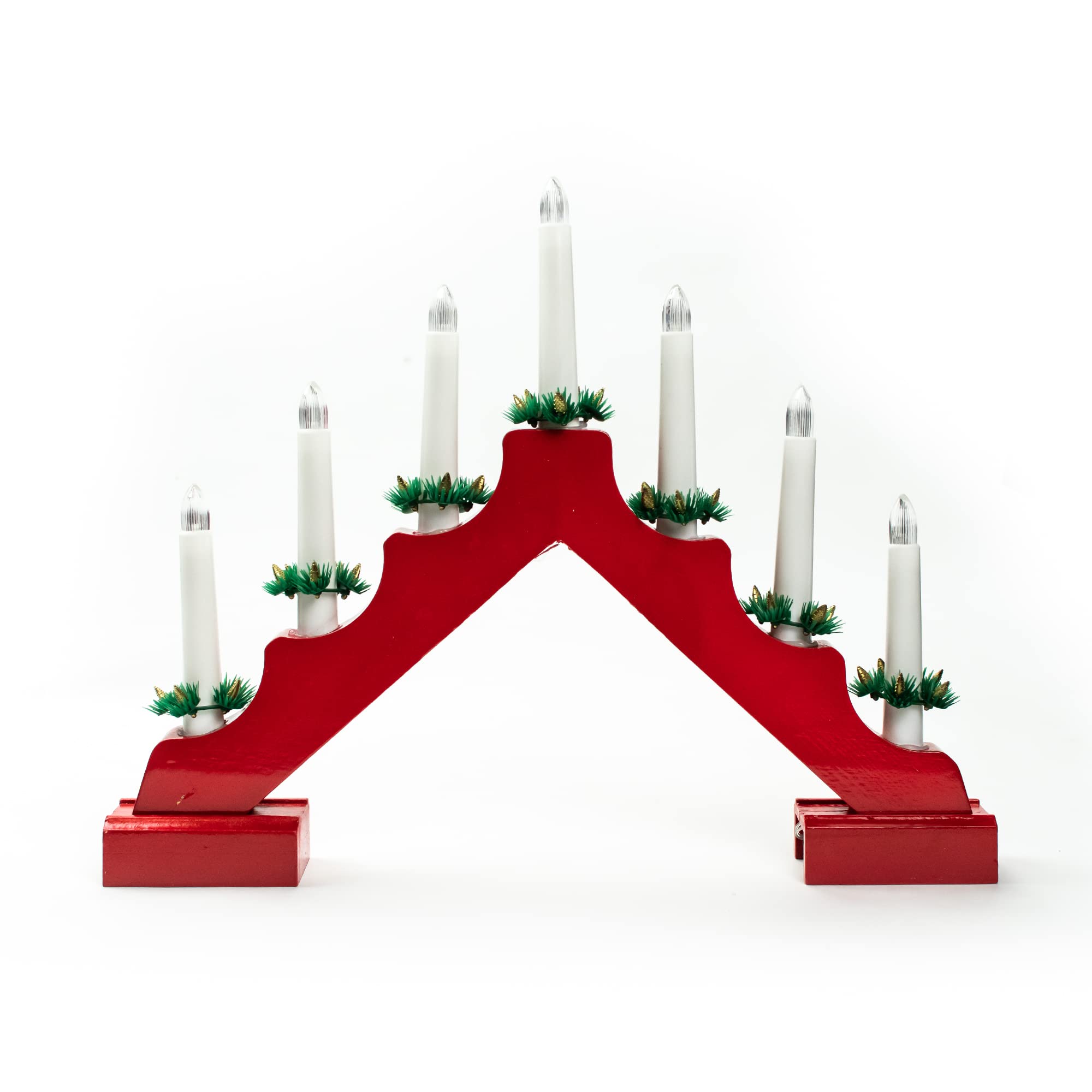 Status Schwarz Candle Bridge | 7 Warm White Festive LED Candle Lights | Indoor Christmas Lights with Timer | Battery Operated | Red | SCHWAZ7REDBWW6