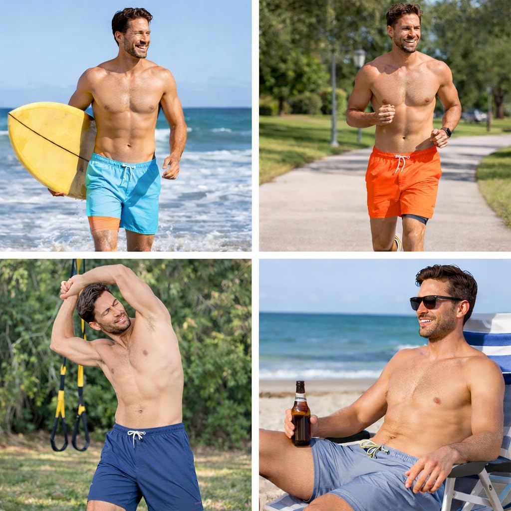 INGEAR Men's Athletic Stretch Workout Shorts Gym Quick Dry Running Trunks Boxer Lining