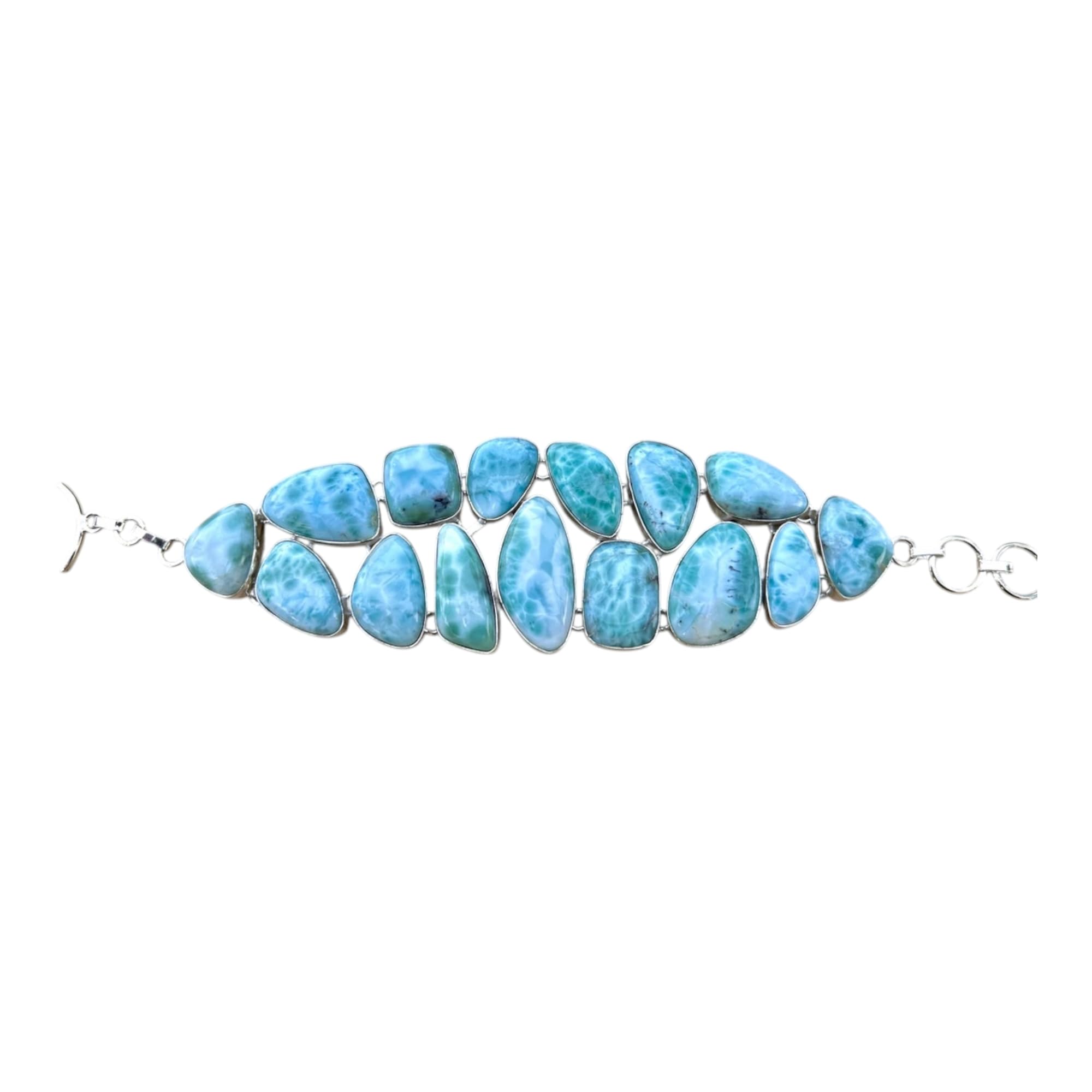 Larimar bransoletka damska z naturalnym niebieskim kamieniem szlachetnym, ręcznie wykonana, ze srebra wysokiej próby 925, regulowana, larimar, srebrna bransoletka larimar, regulowana, srebrna