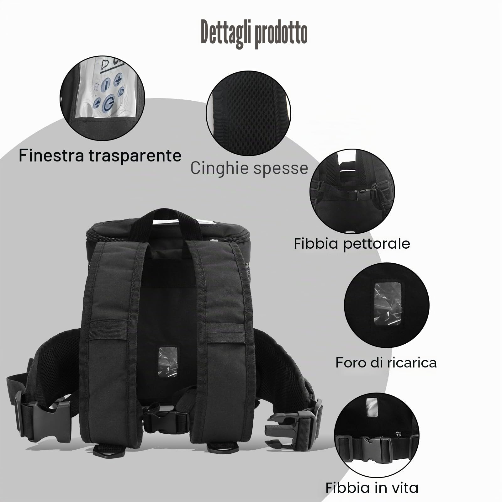 Zaini per dispositivi di ossigeno Inogen One G5 e Rove 6, zaino con cerniera sul fondo e coperchio trasparente, Nero, 8.38 x 18.29 x 23.37 cm