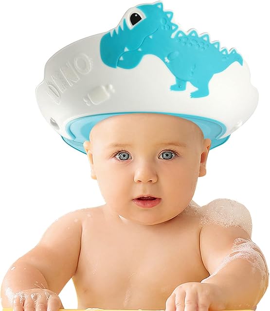 FUNUPUP Baby Shower Cap, Adjustable Kids Shampoo Shower Bath Cap Hair Washing Shampoo Shield Baby Visor for Eyes and Ears Protector (Blue)
