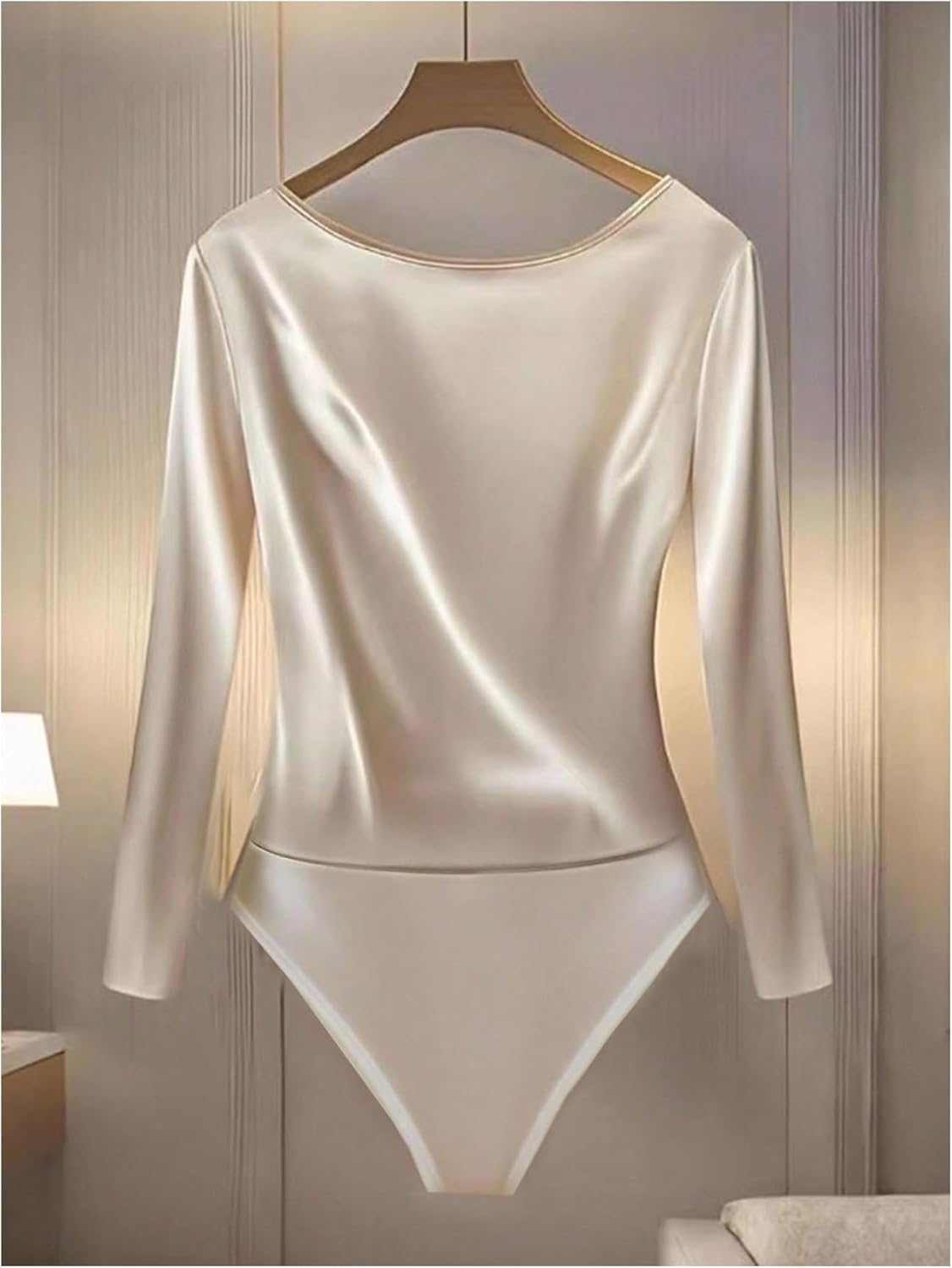 GORGLITTER Women's Draped Long Sleeve Bodysuits Satin Ruched Dressy Body Suit Tops Business Casual Leotards - Image 2