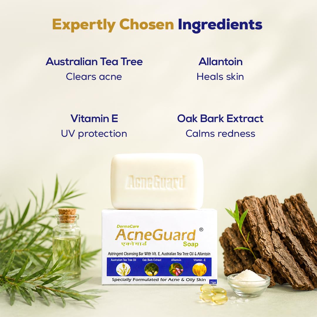Pil Acneguard Soap | Clears Acne, Pimples, Clogged Pores | For Face And Body | Perfect Blend Of Natural Ingredients | Deeply Cleanses | Gentle | Refreshing (75gm Each, Pack of 3) 1