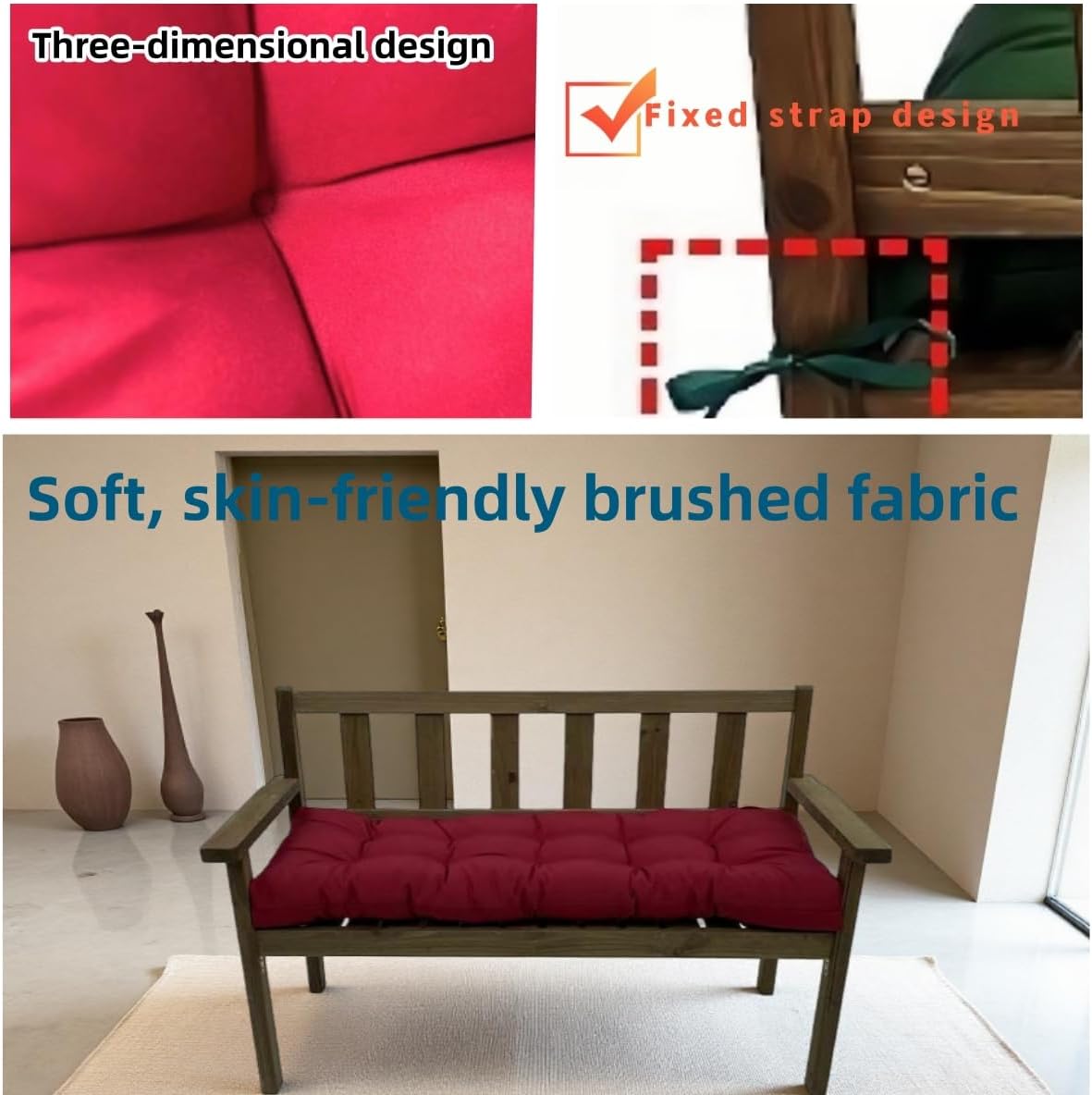 Bench Cushions for Indoor Furniture,Tufted Patio Bench Seat Cushion, Swing Seat Cushion,Garden Loveseat Cushions,Outdoor Cushions for Lounger Garden Furniture Patio (Rose Red, 39.3x19.7)