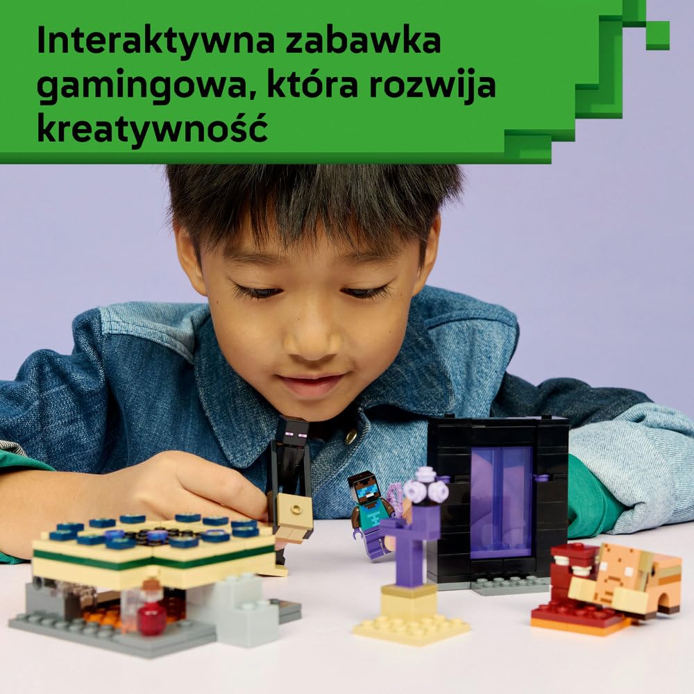 LEGO Minecraft Podróż przez portal Netheru i Kresu, zabawka konstrukcyjna dla dzieci z Endermanem i dwoma portalami, pomysł na prezent na urodziny dla 7-latka i gamingowa ozdoba do pokoju 21584