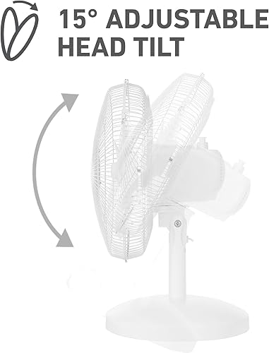 Miniatura 5 de HOLMES Ventilador de mesa de 12 pulgadas, oscilación de 75°, 3 velocidades, inclinación de cabeza ajustable de 15°, ideal para el hogar, dormitorio