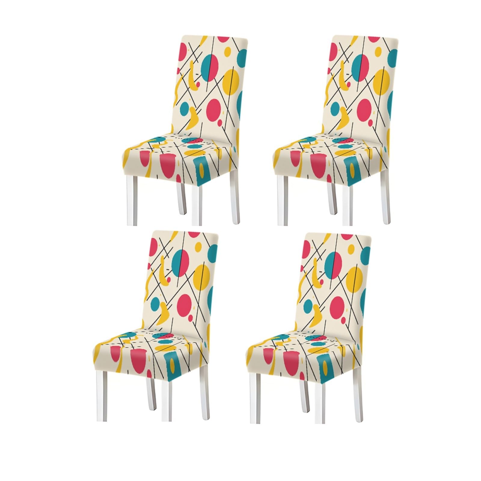 Bosuybn One Color Modern Abstract Pink Teal Yellow Geometric Print Dining Chair Covers, Stretch Slipcovers For Kitchen Dining Room, 2/4/6Pcs Furniture Protectors For Home Dining Room(4Pcschair Cover)