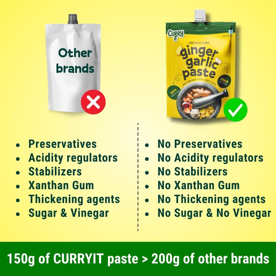 Image of CURRYiT Preservative Free Ginger Garlic Paste | Adrak Lahsun Paste for Cooking | Fresh & Pure | Homemade Taste & Quality | Thick & Coarse | 450g Pack of 3|