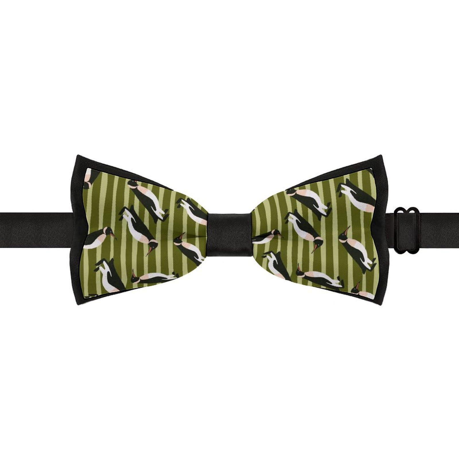 GoasNei Cute Penguin And Green Stripe Pattern Bow Tie for Men Adjustable Necktie Funny Tie Neck Ties for Weddings Party