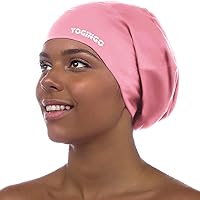 Vista 8 de Paquete de 2 gorros de natación extra grandes para mujeres y hombres adultos jóvenes, gorro de natación de silicona impermeable para cabello muy