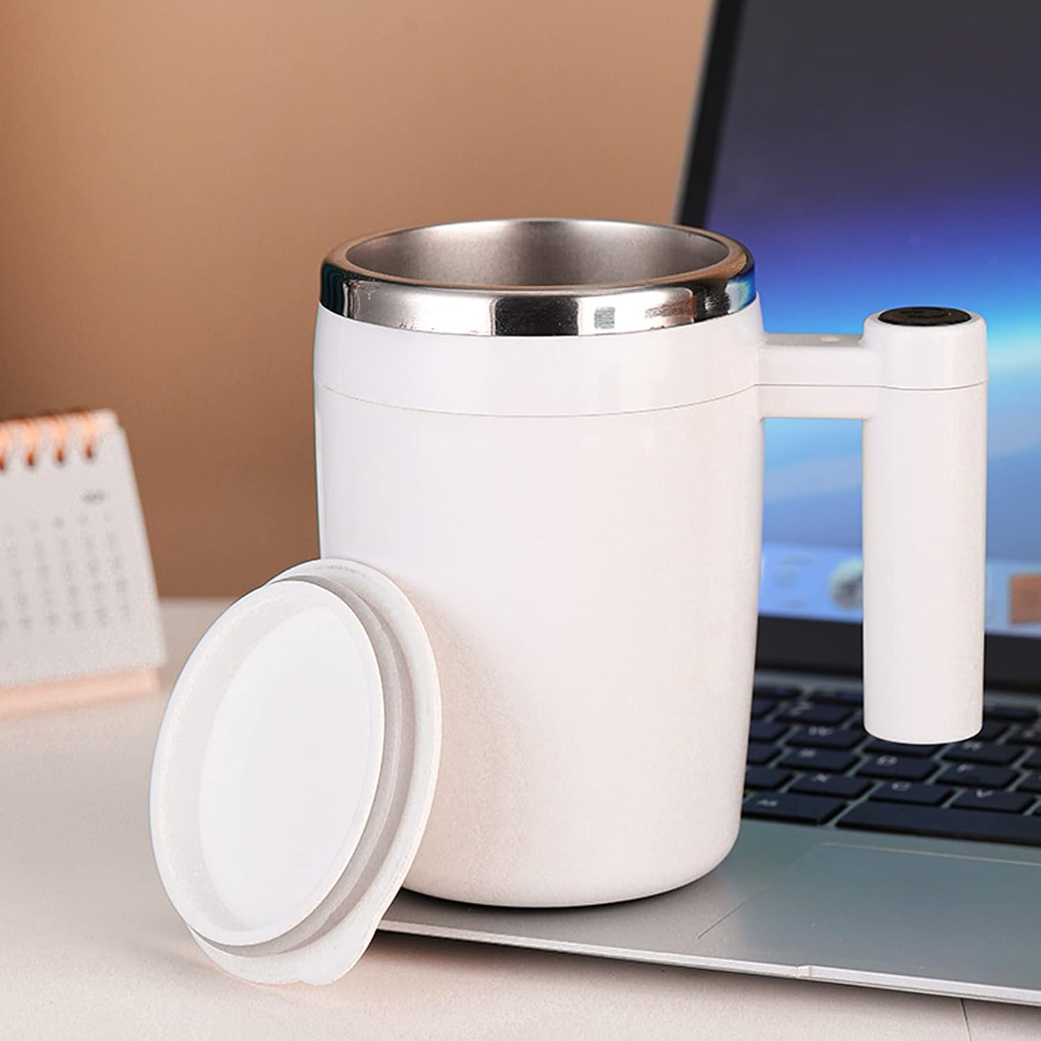Self Stirring Mug, Rechargeable 380ml Stainless Steel Automatic Magnetic Stirring Coffee Mug with Cup Lid, Rotating Home Office Travel Mixing Cup for Coffee Milk Cocoa Christmas Birthday Gift