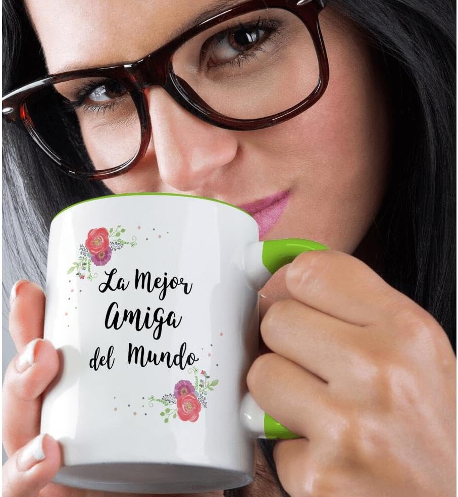 Miniatura 2 de 3dRose Floral La Mejor Amiga del Mundo - Taza de dos tonos verde con texto en inglés "Best Friend in the World"
