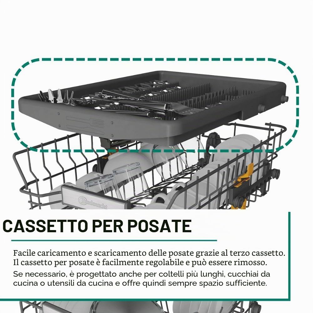 Bauknecht BK6IC11BS7LA0 - Lavastoviglie completamente integrata (45 cm), ActiveDry, programma sensori/PowerClean/cassetto posate, programma igienico/protezione totale acqua/Light on floor/orario di
