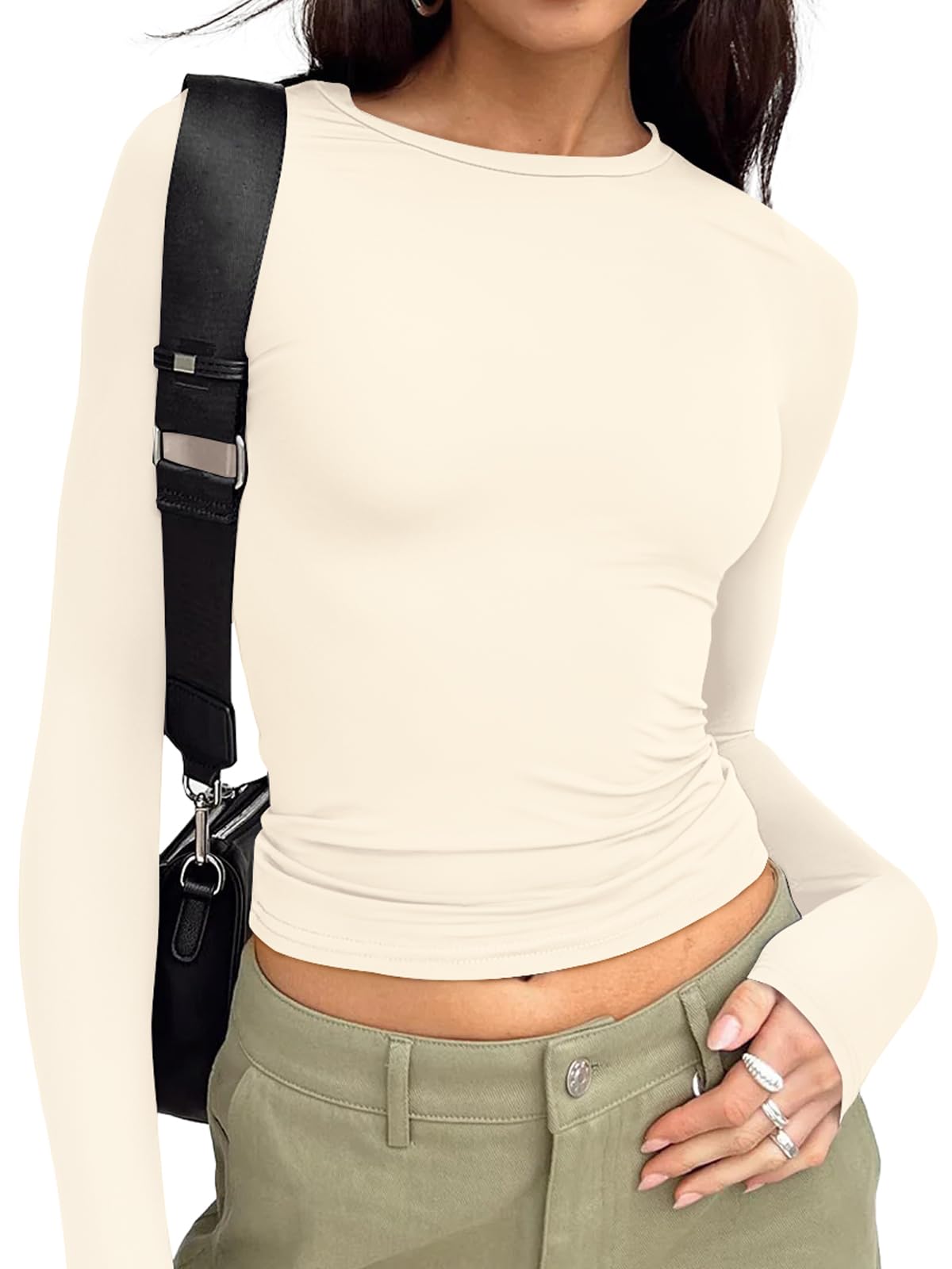 Trendy Queen Womens Long Sleeve T Shirts Fall Fashion 2025 Basic Crop Tops Going Out Outfits Y2k Clothes