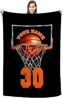 Personalized Basketball Blanket, Custom Name & Number Throw Blankets for Boys, Players, Coaches & Fans, Soft Flannel Sports for Birthday, Game Day or Room Décor