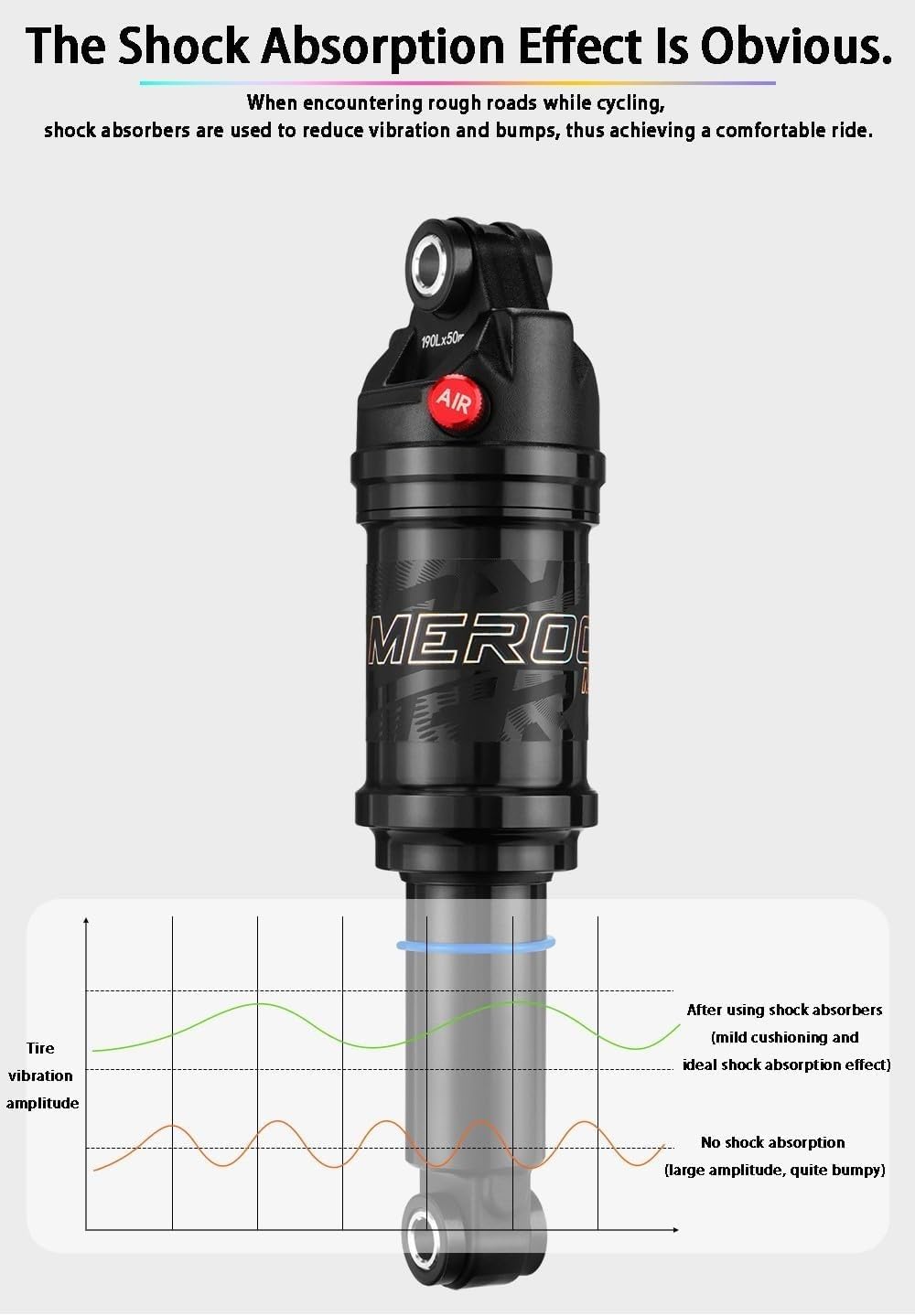 Amortiguador Trasero Aire para Bicicleta Montaña 125-210mm Suspensión Ajustable Aleación Aluminio Negro