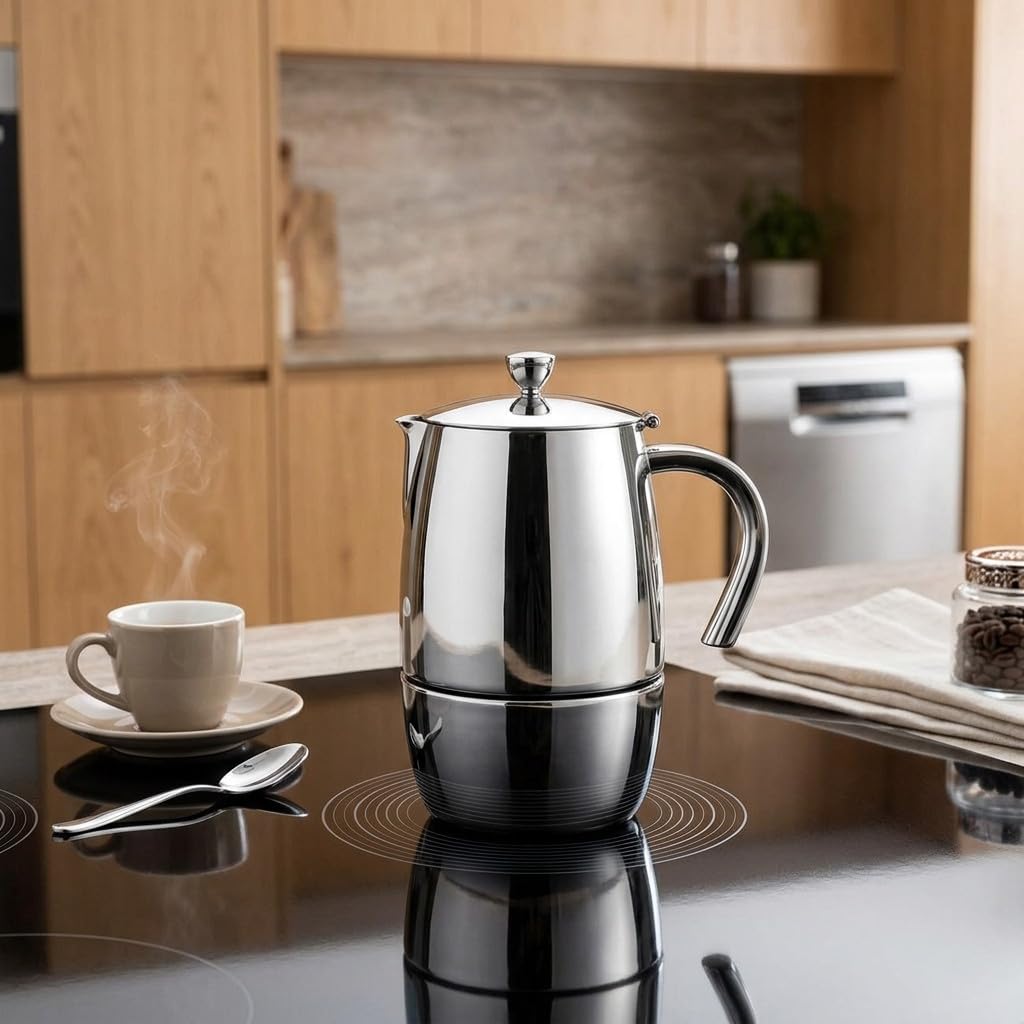 Suinga Cafetera Profesional Inox Luxe | Cafetera Italiana 10 Tazas Inducción | Cafetera Espresso | Apta para todo tipo de cocinas