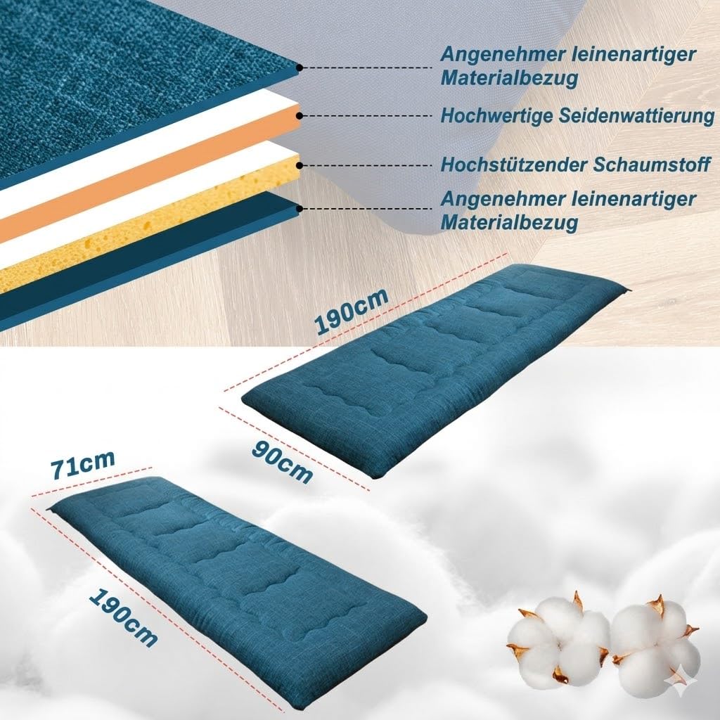 MAXYOYO Tragbare Faltbare Futon -Matratze, Hypoallergene Stoff- Und Speicherschaummatratzenpads Mit Griff Und ReißVerschluss FüR GäStewagen Im Freien Im Freien Im Freien (Preußischblau, 71x190 cm)