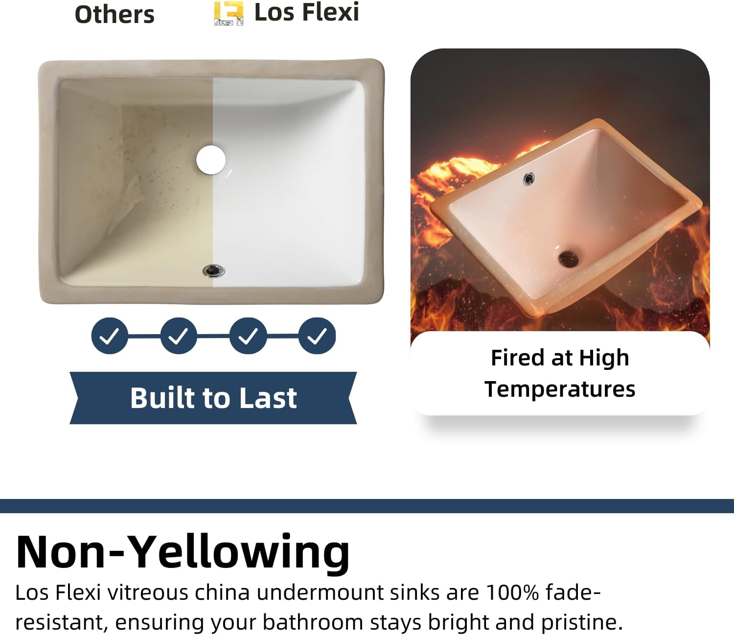 18W" x 13D" Undermount Bathroom Sink, Los Flexi Compact Rectangular 18 Inch Ceramic Undermount Lavatory Sinks for Small Bathrooms, White Undercounter Vanity Sinks with Overflow