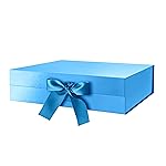 GREEN BEAN Large Gift Box with Lid for Presents 13x9.7x3.4 Inches, Fathers Day Blue Magnetic Gift Box with Ribbon, Groomsmen Proposal Box, Luxury Gift Boxes (Glossy Blue)