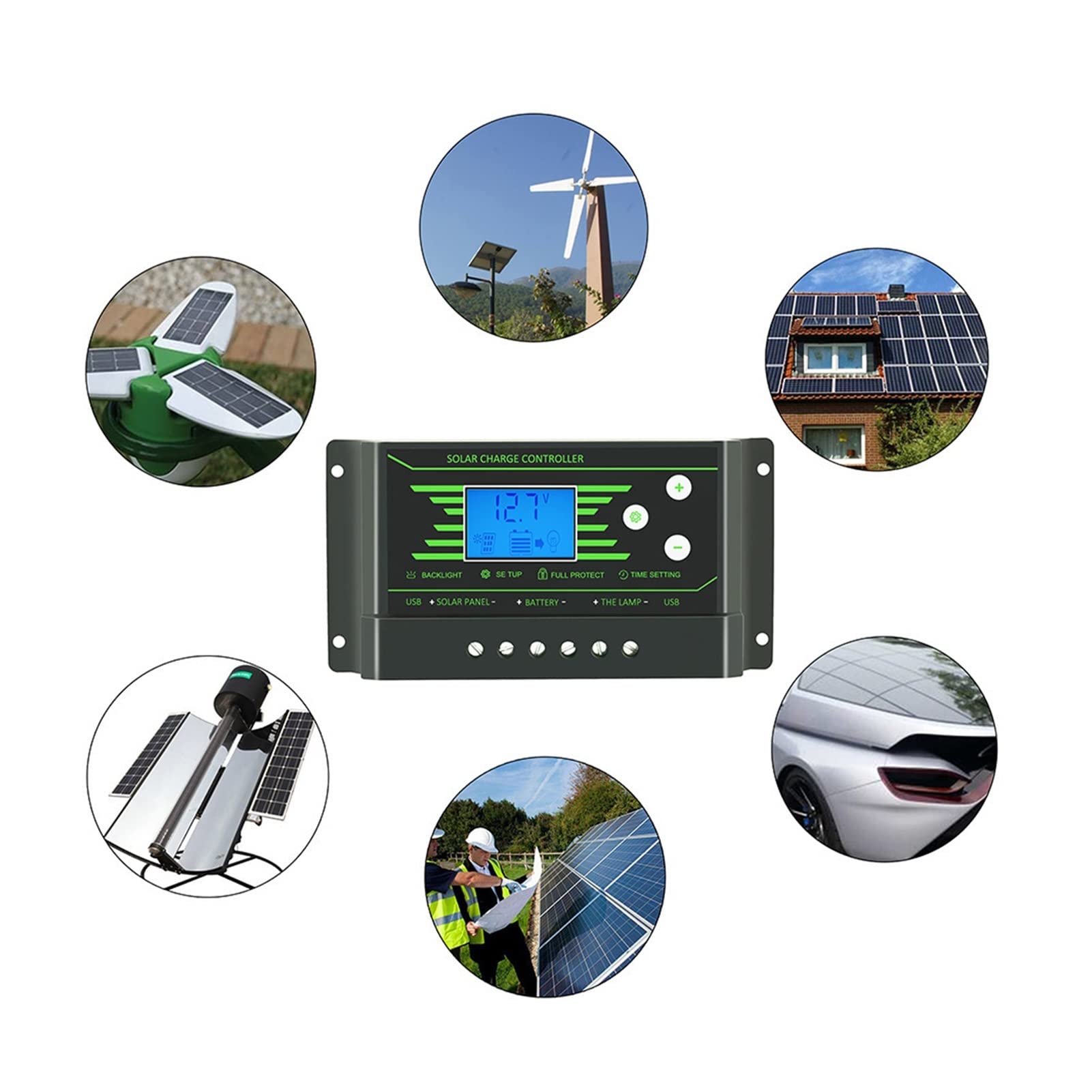 Controlador de Carga Solar, Controlador De Alumbrado Público Solar 10A PWM 12V/24V(Z20)