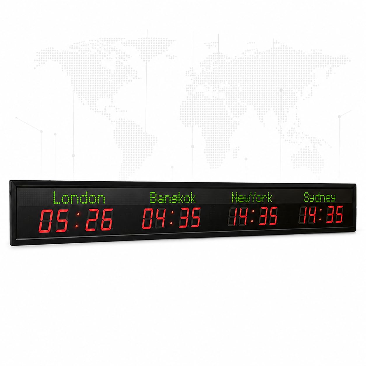 Orologio Digitale a LED a Colori con Fusi Orari Multipli, Orologio Mondiale a LED con Display Digitale a 4 Città, Luminosità Regolabile su 5 Livelli per Uffici E Hotel.