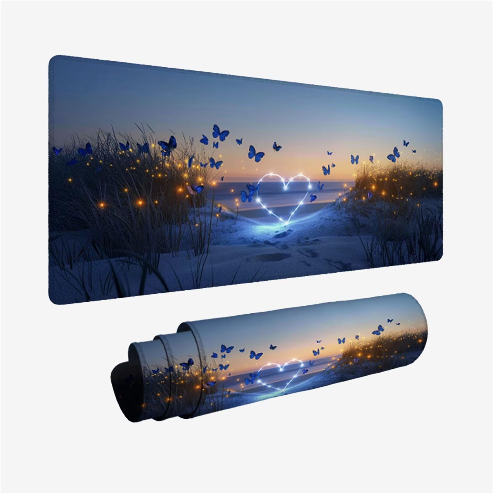 Love Mouse Podkładka pod mysz XXL 900x500, podkładka pod mysz motyl wodoodporna podkładka, mysz z antypoślizgową podstawą, pod ręką szyte krawędzie, akcesoria do gier, prezent H2-668