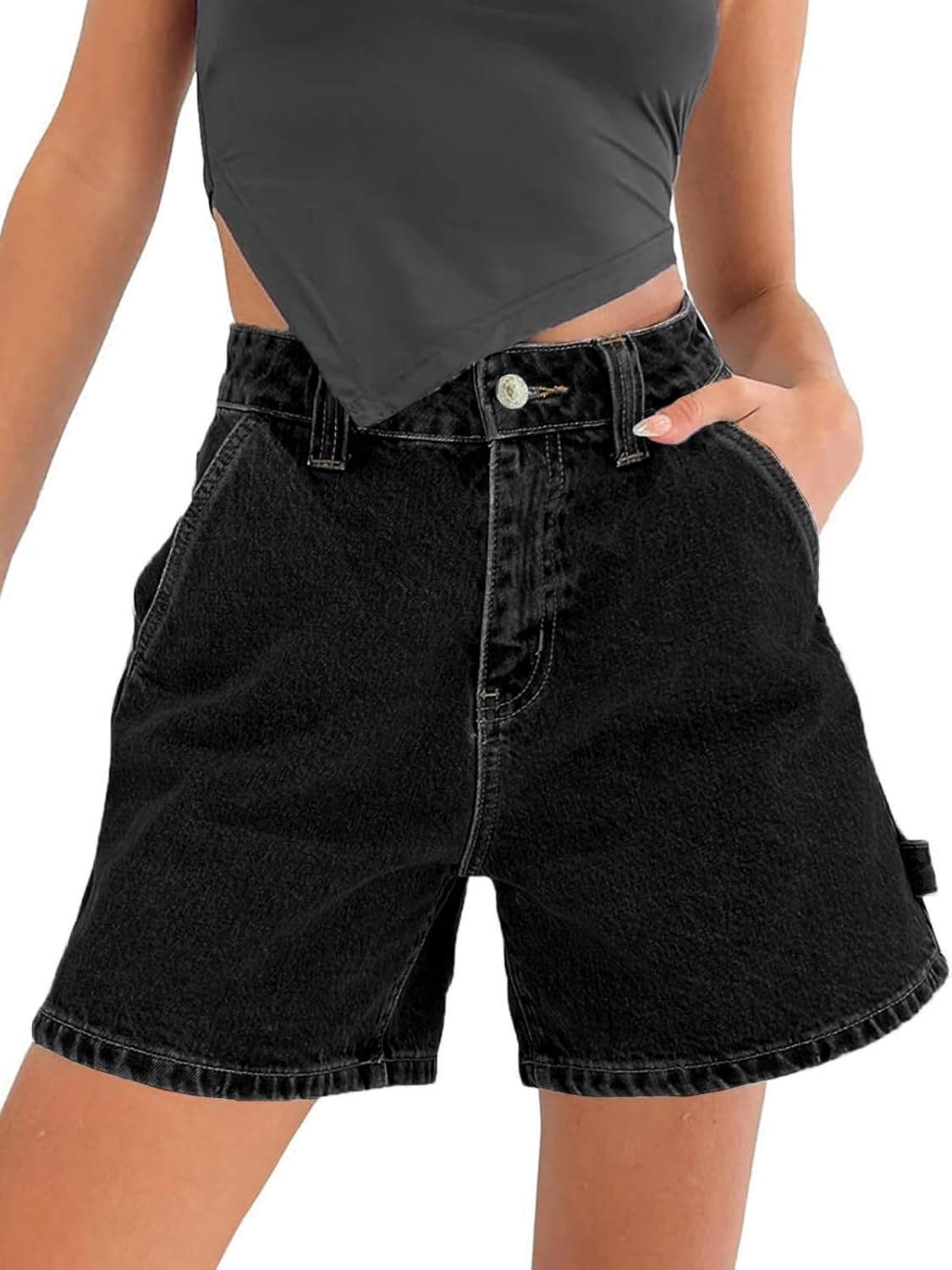 Kedera Womens High Waisted Boxy Denim Shorts Summer 2026 Casual Button Down Baggy Jean Shorts with Pockets