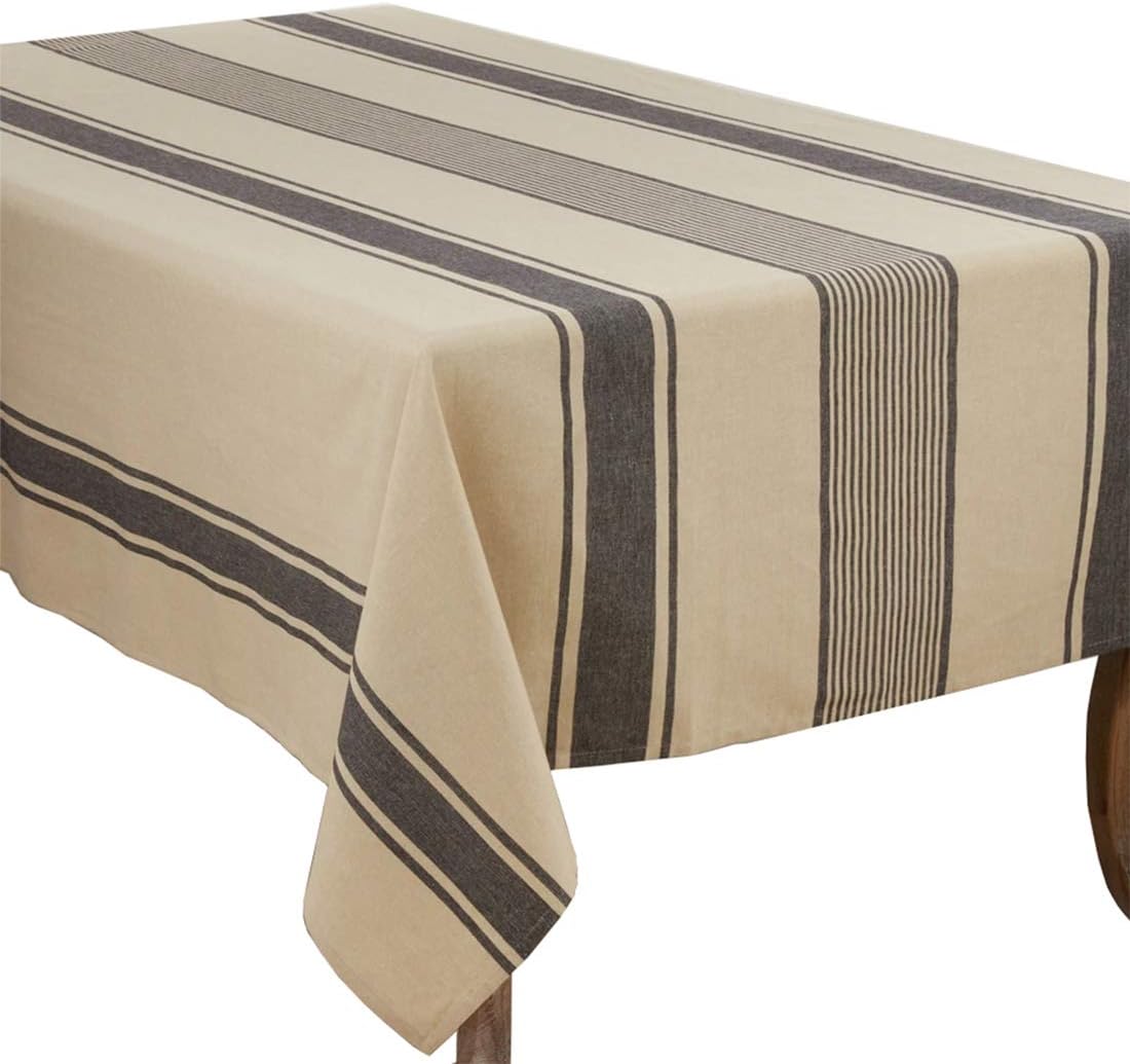 New Product Fennco Styles Aulaire Banded Design 100% Cotton Tablecloth 72 W x 72 L - Natural Striped Table Cover for Home, Dining Room Decor, Banquets, Family Gathering and Special Occasion