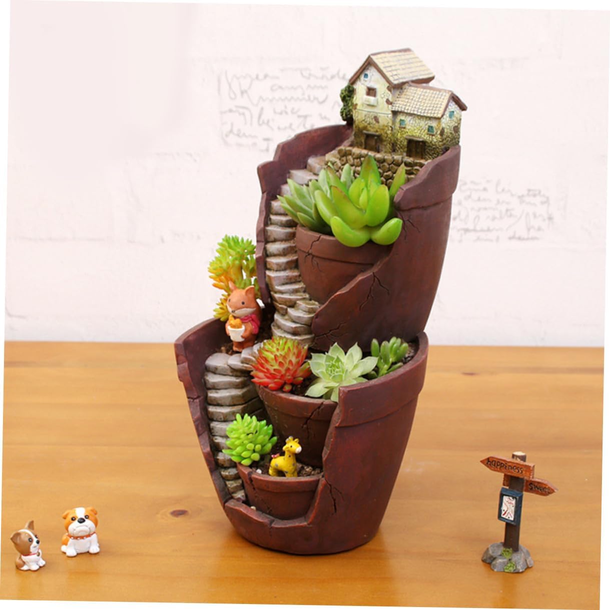 Dual Layer Resin Garden Pot for Succulents and Small Plants Creative Sky Garden Planter Box with Micro Landscape Decor Elegant Indoor Outdoor Flower Pot for Home Office Balcony