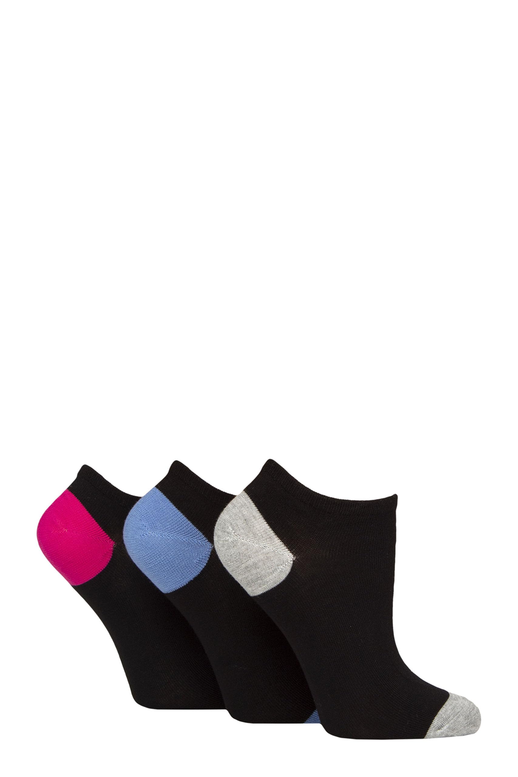 Glenmuir Women's Black / Grey / Blue / Pink ' 3 Pair Plain And Patterned Bamboo Secret Socks (Uk, Numeric, 4, 8, Regular, Regular, Black/Grey/Blue/Pink)