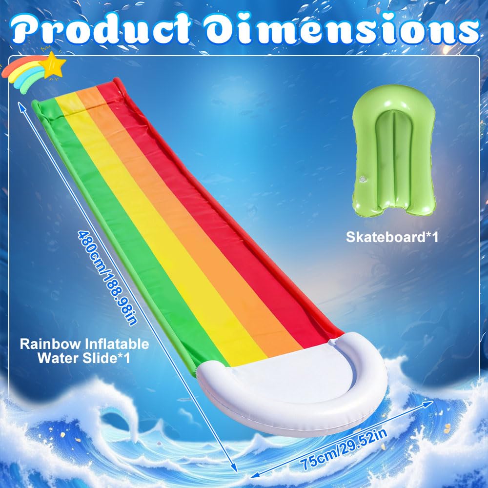 Wasserrutsche Garten für Kinder, 15.7ft/480cm Wasserrutsche mit Bodyboard, Single Wasser Slide Wasserrutschee Garten mit Eingebautem Sprinkler für Rasenflächen Outdoor