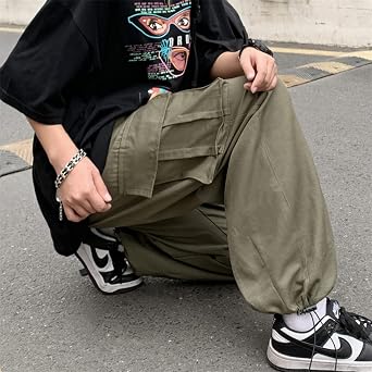 Y2K Women's Cargo Trousers Baggy Streetwear Cotton Loose Fit with Pockets Wide Leg
