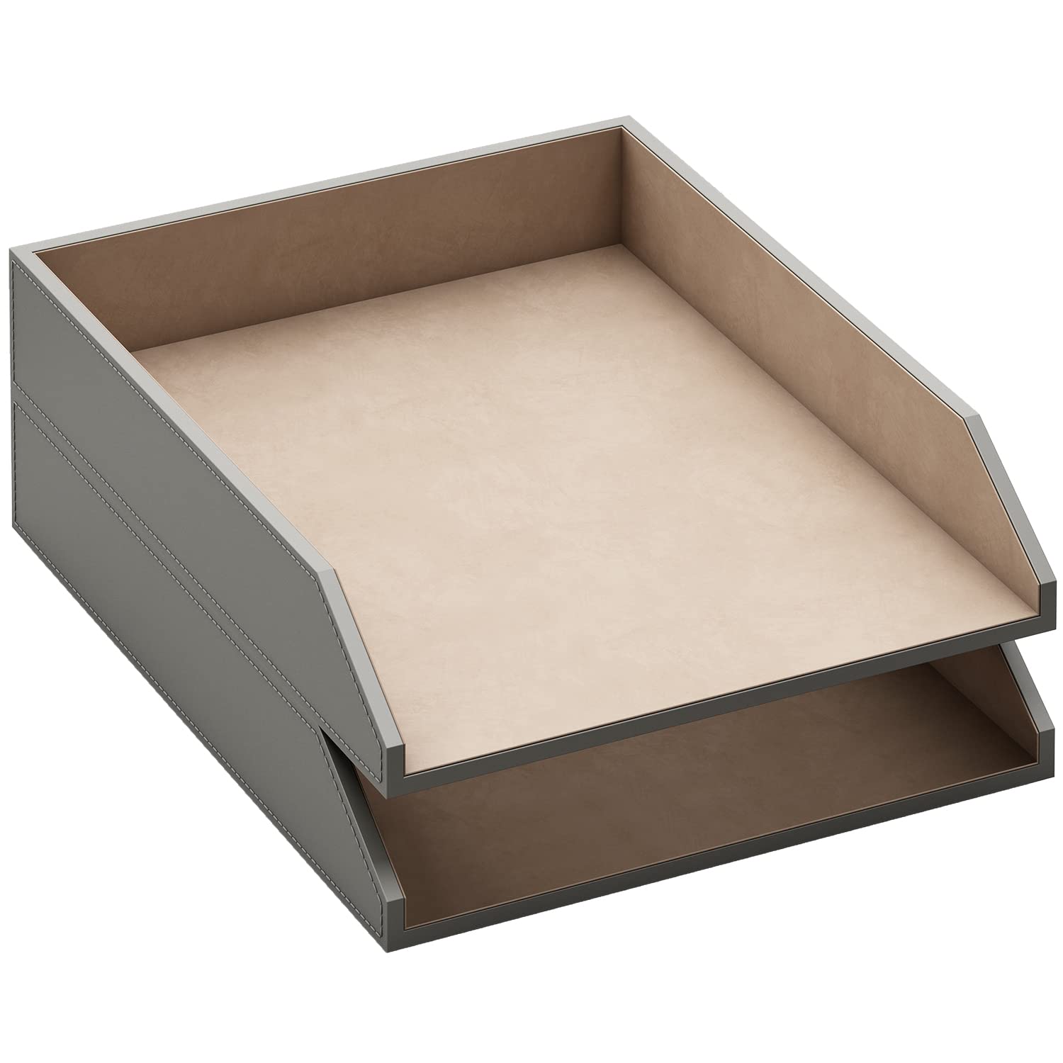 Bandeja de Cuero para Cartas, Organizador de Escritorio apilable para Suministros de Oficina, Papel, Archivo, Revista, organización Oficina para Escritorio (Gris)