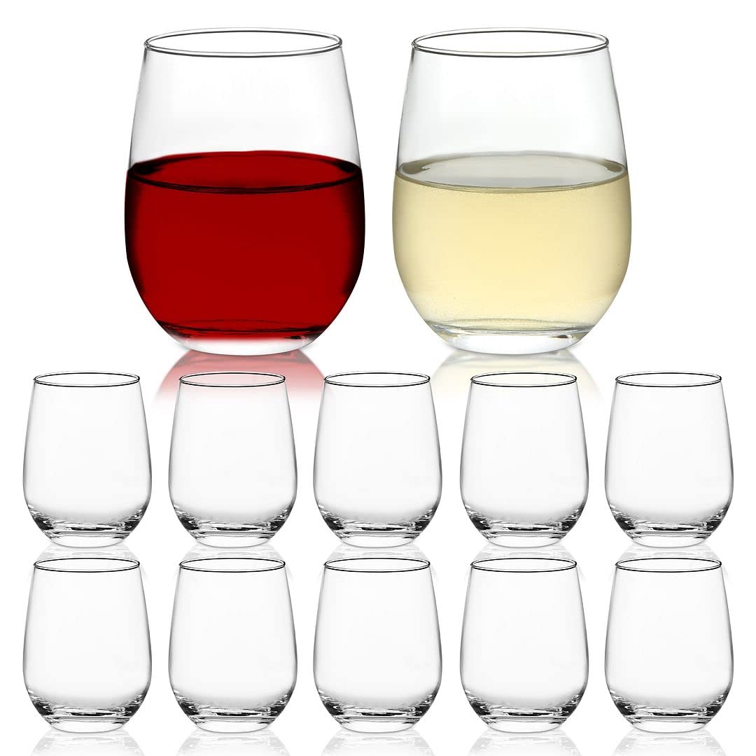 Chef's Star Stemless Wine Glasses Set of 12, No Stem Wine Glasses, Heavy Base, Ideal for