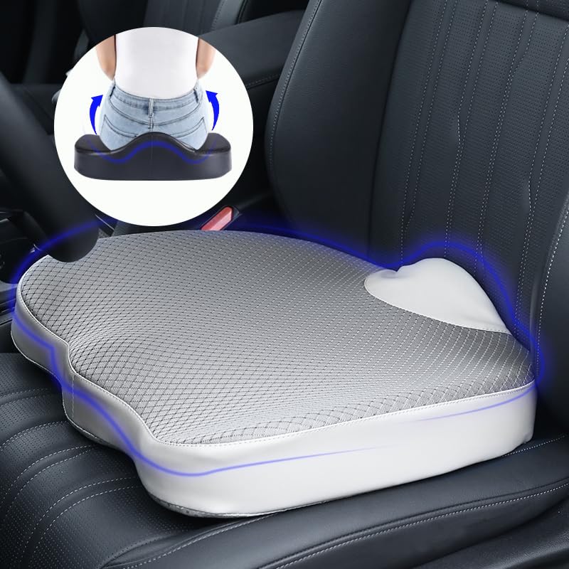 XINJUN Decompression Cushion, Comfort Memory Foam Seat Cushion for Car Seat Drivers, Tailbone (Coccyx) Pain Relief Cushion, Office Chair Cushion (Gray